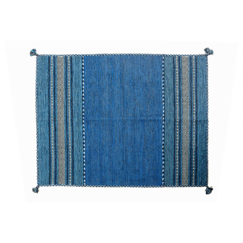 

Alfombra moderna KANSAS, estilo Kilim, 100% algodón, azul, 170x120cm - Dmora