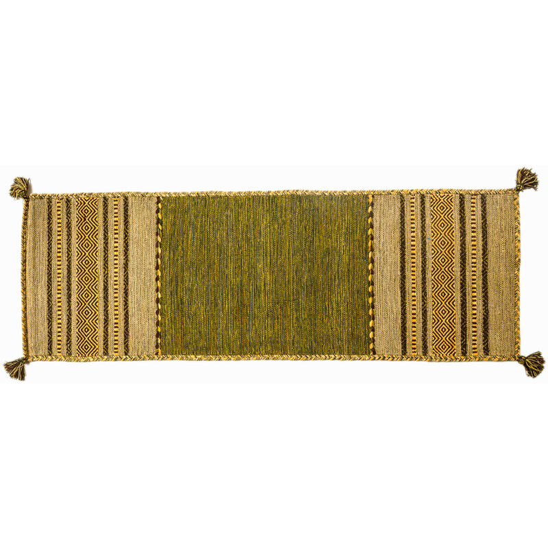 

Alfombra moderna KANSAS, estilo Kilim, 100% algodón, verde, 200x60cm - Dmora