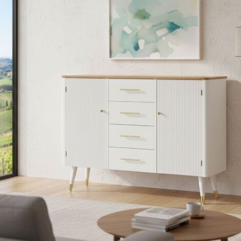 Dmora - Aparador Acute, Bufé de salón, Aparador de salón, Despensa de cocina, 117x37 h90 cm, Blanco y Marrón