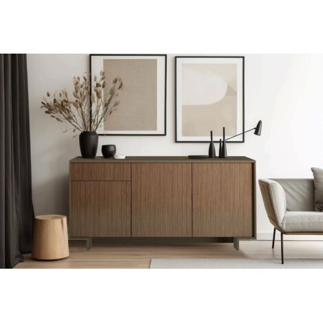 Dmora - Aparador Agrifoglio, Aparador de salón, Buffet de salón con 3 puertas y 1 cajón, 100% Made in Italy, 170x42h78 cm, Marrón y Nogal, con embalaje reforzado