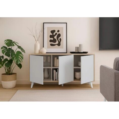 Dmora - Aparador Annina, Bufé de salón, Aparador de salón, Despensa de cocina, 154x40h72 cm, Roble y Blanco