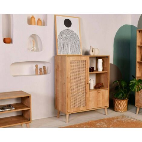 Dmora - Aparador Astrion, Bufé de salón, Aparador de salón, Despensa de cocina, 90x40h110 cm, Roble, con embalaje reforzado