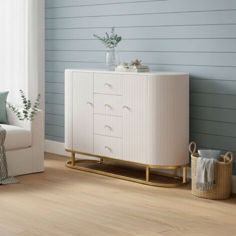 Dmora - Aparador Bivongi, Bufé de salón, Aparador de salón, Despensa de cocina, 120x40 h85 cm, Crema y Blanco