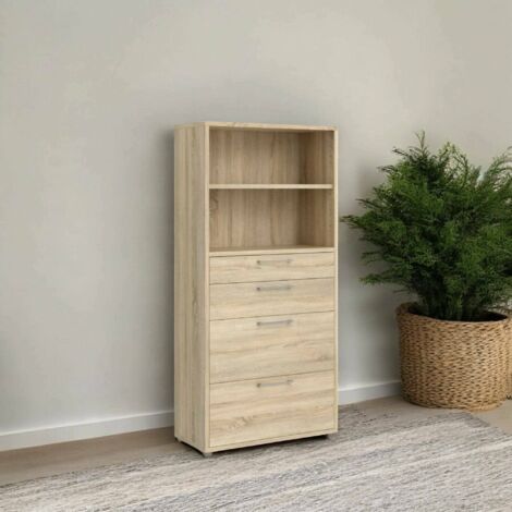 Dmora - Aparador Ciudad, Bufé de salón, Aparador de salón, Despensa de cocina, 89x40 h186 cm, Roble
