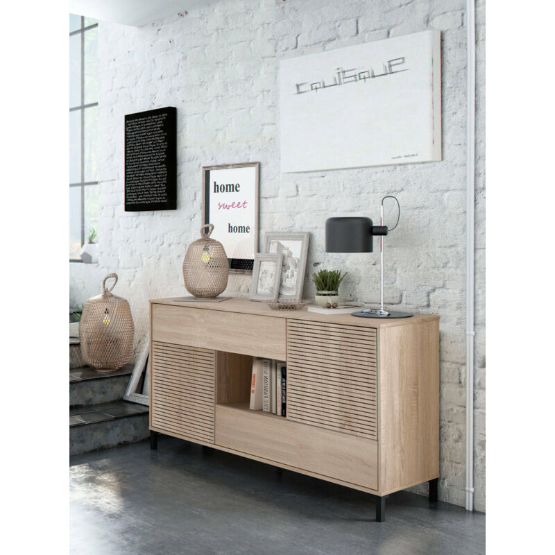 

Aparador con dos puertas y dos cajones, 151 x 80 x 41 cm, color roble - Dmora