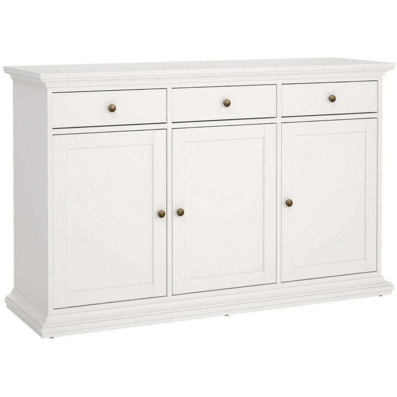 

Aparador con tres puertas y tres cajones, color blanco, 143,7 x 91,66 x 46,1 cm - Dmora