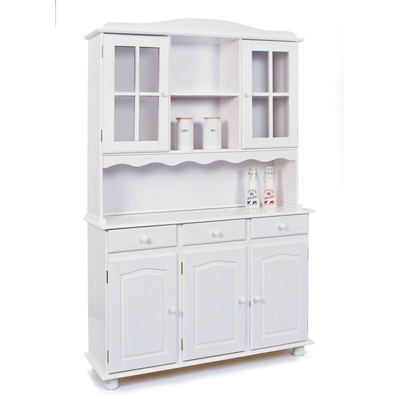 

Aparador con tres puertas y cajones con vitrina superior, color blanco, 130 x 198 x 32 cm - Dmora