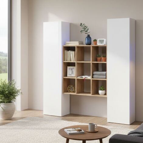 Dmora - Aparador Ddacru, Juego de salón con 2 puertas y estantes, Buffet de salón, Aparador de cocina, 100% Made in Italy, cm 170x30h180, Blanco brillo y Arce