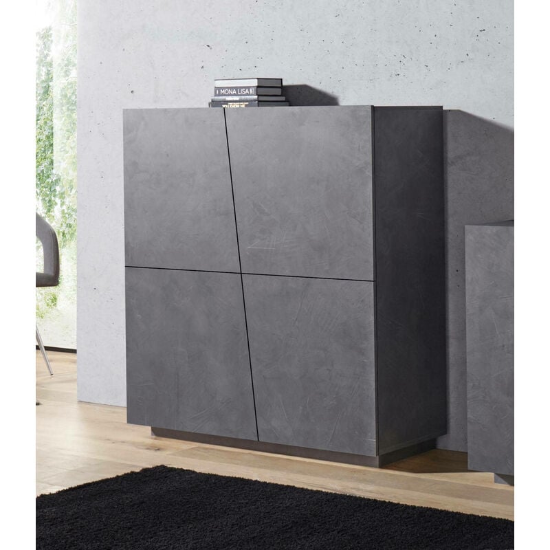 

Aparador de diseño moderno con 4 puertas batientes, Made in Italy, Buffet de cocina, Aparador con estantes de cocina, 120x43h126 cm, color Gris