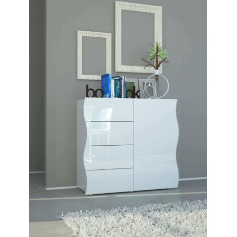 Dmora - Aparador Derli, Aparador de cocina con 4 puertas y 1 cajón, Buffet de salón, 100% Made in Italy, cm 90x40h81, Blanco brillo
