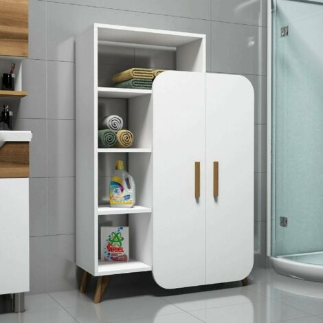 Dmora - Aparador Dgiavard, Bufé de salón, Aparador de salón, Despensa de cocina, 90x32h132 cm, Blanco