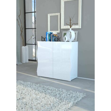 Dmora - Aparador Dlandin, Aparador de cocina con 2 puertas, Buffet de salón, 100% Made in Italy, cm 90x40h81, Blanco brillo