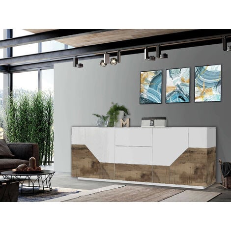 Mavis Aparador 220x40cm blanco salón cocina mueble 4 puertas 3 cajones