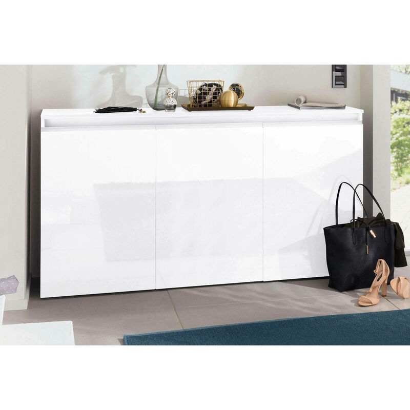 

Dmora - Aparador moderno aparador de diseño con 3 puertas, Made in Italy, mueble para TV, salón buffet, cm 150x40h81, color blanco brillante