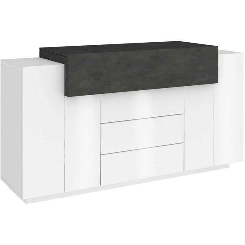 

Aparador Modern, Aparador de diseño con 3 puertas y 3 cajones, Made in Italy, Mueble para TV, Buffet de salón, 160x45h86 cm, Color blanco brillante y