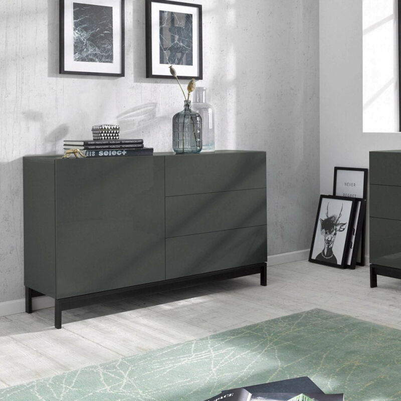 

Aparador Modern con 1 puerta y 3 cajones, Made in Italy, Aparador de cocina, Buffet de salón de diseño, con pies, 110x40h47 cm, color antracita