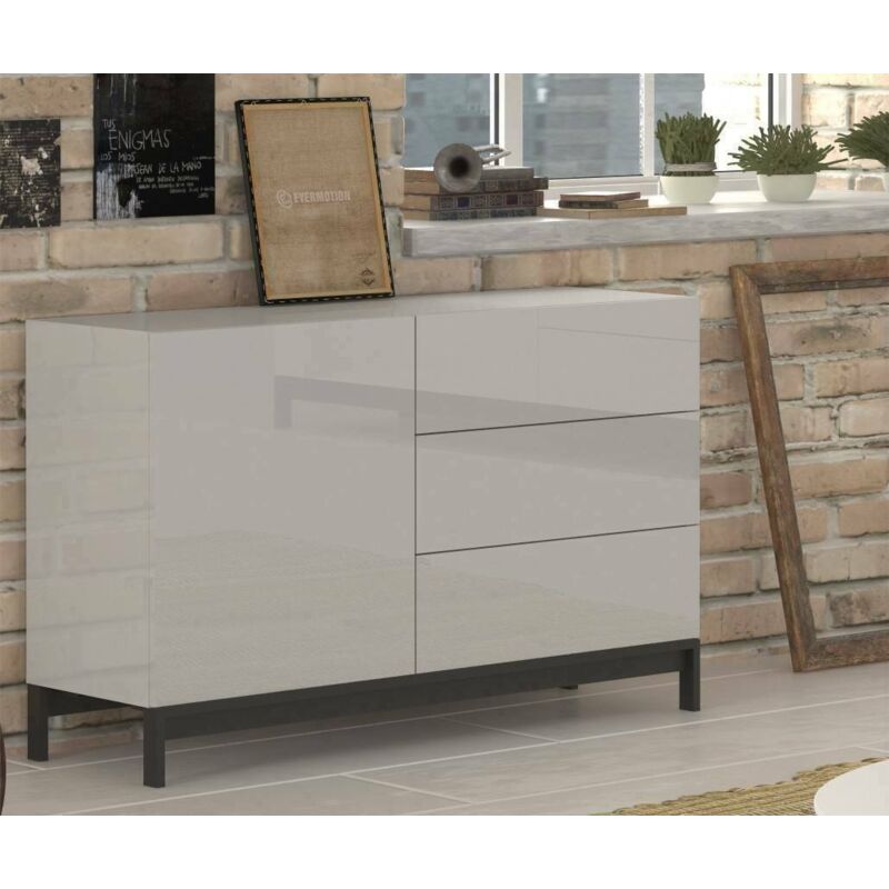 

Aparador Modern con 1 puerta y 3 cajones, Made in Italy, Aparador de cocina, Buffet de salón de diseño, con pies, 110x40h47 cm, color blanco