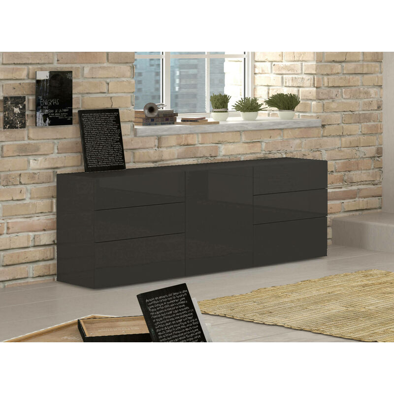 

Aparador Modern con 1 puerta y 6 cajones, Made in Italy, Aparador de cocina, Buffet de diseño de sala de estar, 170x40h35 cm, color antracita