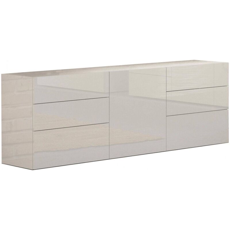 

Aparador Modern con 1 puerta y 6 cajones, Made in Italy, Aparador de cocina, Buffet de diseño de sala de estar, 170x40h35 cm, color blanco brillante