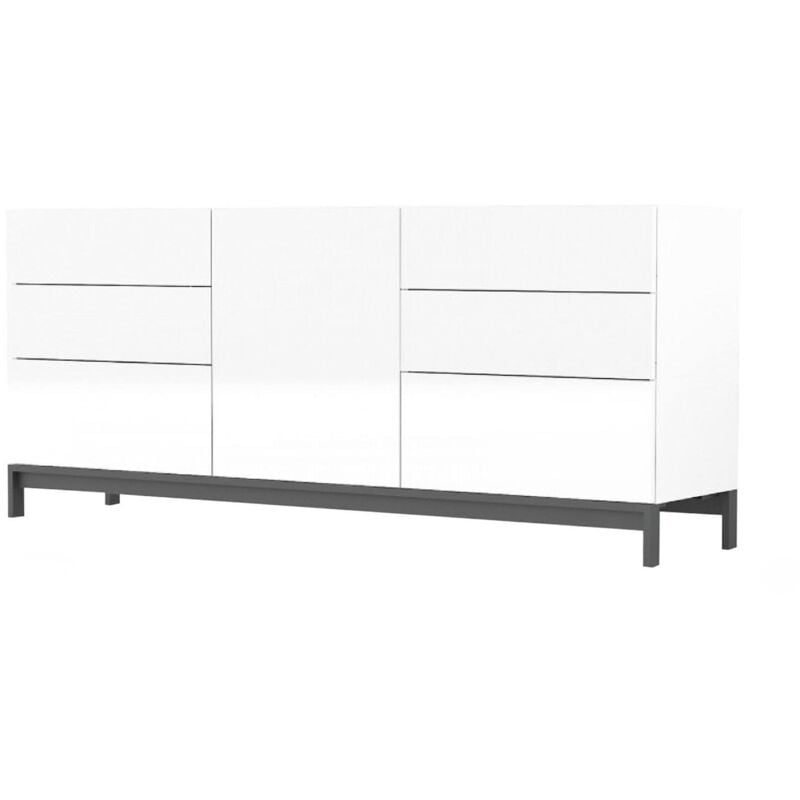 

Aparador Modern con 1 puerta y 6 cajones, Made in Italy, Aparador de cocina, Buffet de diseño de sala de estar, con pies, 170x40h47 cm, color blanco