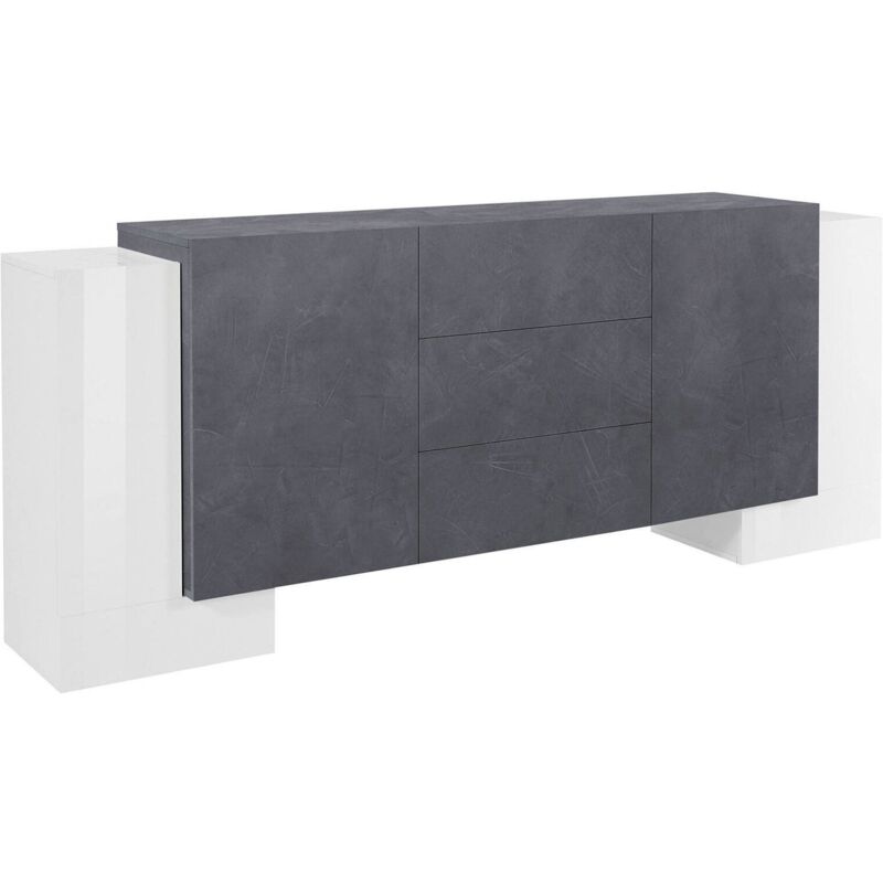 

Aparador Modern con 2 puertas y 3 cajones, Made in Italy, Aparador de cocina, Buffet de diseño de sala de estar, 210x45h85 cm, Color Blanco Brillo y
