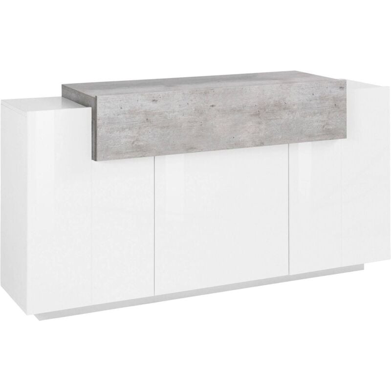 

Aparador Modern con 4 puertas con solapa, Made in Italy, Aparador de cocina, Buffet de diseño de sala de estar, 160x45h86 cm, Blanco brillante y