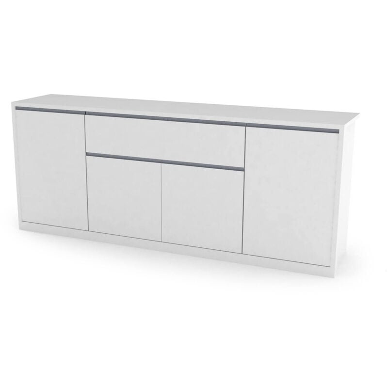 

Aparador Modern con 4 puertas y 1 cajón, Made in Italy, Aparador de cocina, Buffet de diseño de sala de estar, 210x45h85 cm, color blanco brillante