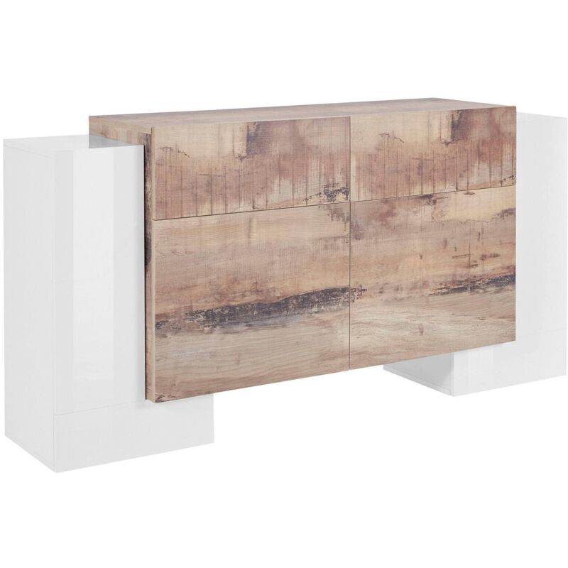 

Aparador Modern con 4 puertas y 2 cajones, Made in Italy, Aparador de cocina, Buffet de diseño de sala de estar, 170x45h85 cm, Blanco brillante y