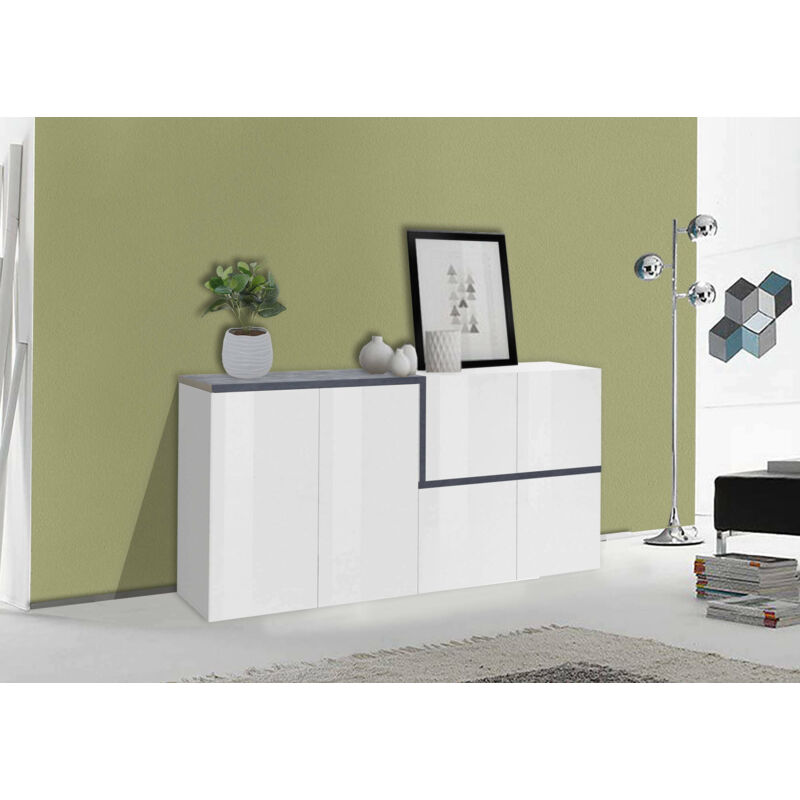 

Aparador Modern con 6 puertas, Made in Italy, Aparador de cocina, Buffet de diseño de sala de estar, 160x40h80 cm, Blanco brillante y Gris pizarra