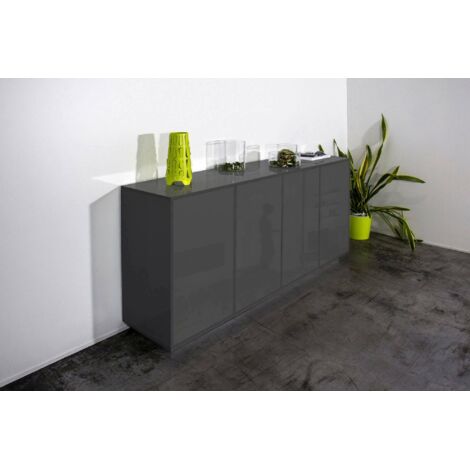 Dmora - Aparador Dnánde, Aparador de cocina con 4 puertas, Buffet de salón, 100% Made in Italy, cm 180x41h86, Antracita Brillo