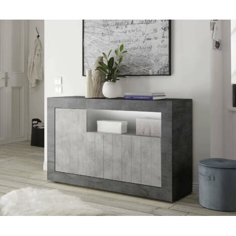 Dmora - Aparador Dolphin, Bufé de salón, Aparador de salón, Despensa de cocina, Made in Italy, 138x42 h86 cm, Pizarra y Cemento