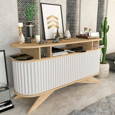 Dmora - Aparador Dpoluzz, Bufé de salón, Aparador de salón, Despensa de cocina, 150x43h75 cm, Roble y Blanco