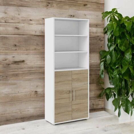 Dmora - Aparador Karine, Bufé de salón, Aparador de salón, Despensa de cocina, 89x40 h222 cm, Blanco y Roble