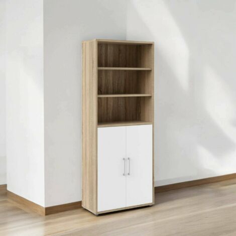 Dmora - Aparador Karine, Bufé de salón, Aparador de salón, Despensa de cocina, 89x40 h222 cm, Roble y Blanco
