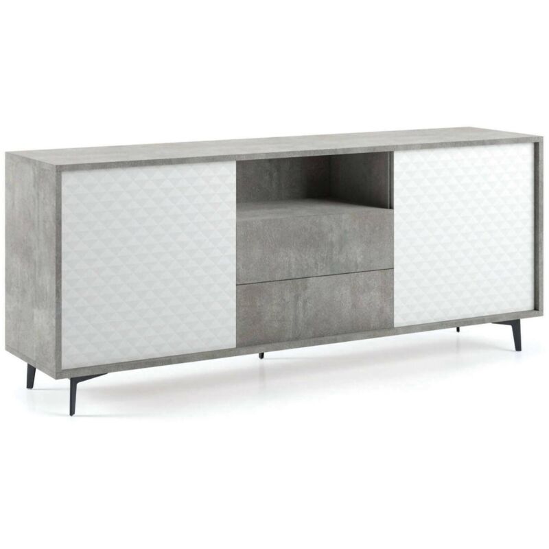

Dmora Aparador moderno, 100% Made in Italy, Buffet 2 puertas y 2 cajones, Aparador de salón elegante, cm 184x45h77, Color blanco y cemento