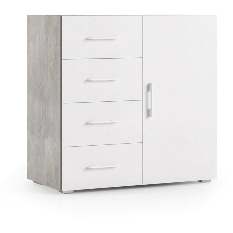 

Dmora Aparador moderno con 1 puerta y 4 cajones, 100% Made in Italy, Mobiliario multiusos, Armario con cajones y estantes, 90x41h87 cm, Cemento y