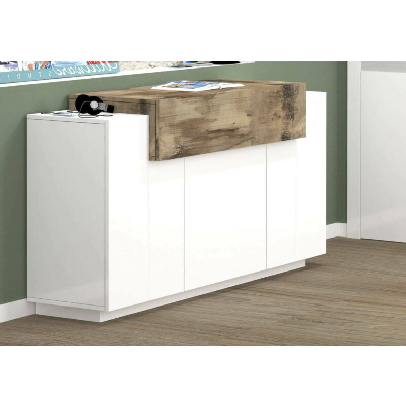 

Aparador moderno aparador de diseño con 4 puertas, Made in Italy, mueble para TV, salón buffet, cm 140x45h86, blanco brillante y pera - Dmora