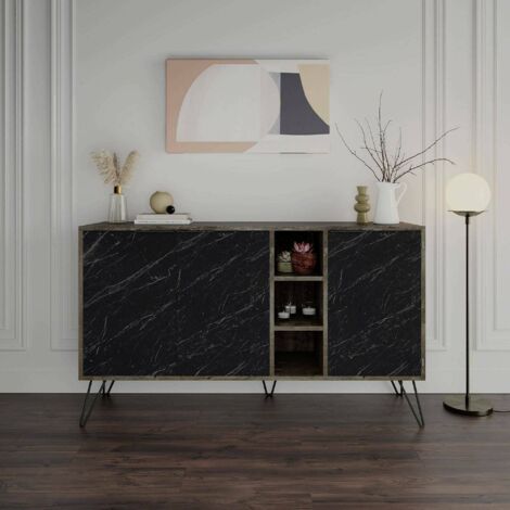 Dmora - Aparador Perseus, Bufé de salón, Aparador de salón, Despensa de cocina, 142x36h83 cm, Óxido y Mármol Negro, con embalaje reforzado