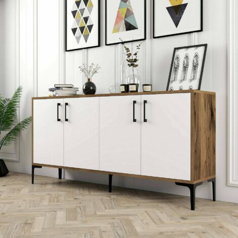 Dmora - Aparador Sestante, Bufé de salón, Aparador de salón, Despensa de cocina, 160x35h78 cm, Nogal y Blanco, con embalaje reforzado