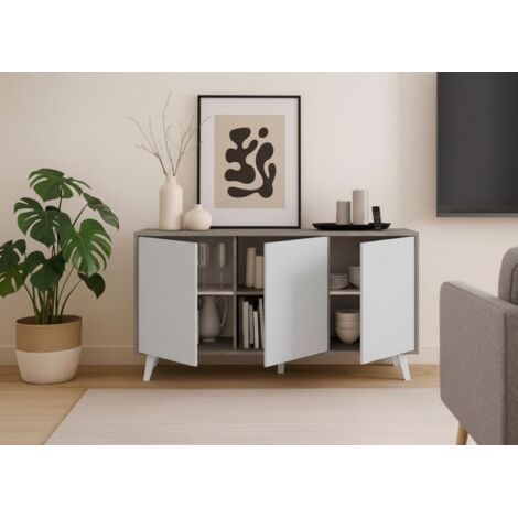 Dmora - Aparador Weddell, Bufé de salón, Aparador de salón, Despensa de cocina, 154x40h72 cm, Gris claro y Blanco