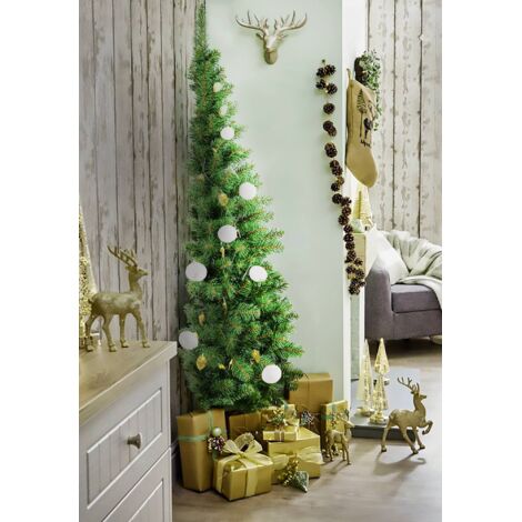 Dmora - Árbol de Navidad Aosta, árbol de media pared artificial extra grueso, árbol efecto PVC real, 361 ramas, altura 180 cm, con embalaje reforzado