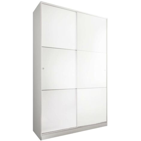 Dmora Armadio a due ante scorrevoli e tre ripiani, colore bianco lucido, Misure 120 x 200 x 50 cm, con imballo rinforzato