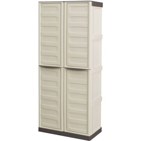 Dmora - Armadio da esterno Ipno, Armadio balcone multiuso, Mobile porta scope 2 ante, 100% Made in Italy, 70x47h178 cm, Beige e Marrone, Finitura righe