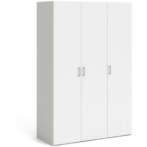 Dmora Armadio guardaroba a tre ante battenti con quattro ripiani interni e barra appendiabiti, colore bianco, Misure 115 x 175 x 49 cm, con imballo rinforzato