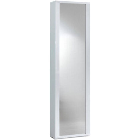 Dmora Armadio multiuso a 1 anta a specchio e 7 ripiani regolabili, 100% Made in Italy, Mobile portascarpe da ingresso, Scarpiera moderna, cm 50x32hx182, colore Bianco, con imballo rinforzato