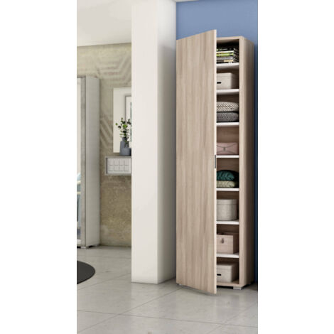 Dmora Armadio multiuso a 1 anta e 7 ripiani regolabili, 100% Made in Italy, Mobile portascarpe da ingresso, Scarpiera moderna, cm 50x30h182, colore Olmo, con imballo rinforzato