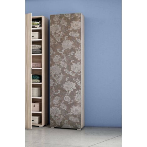 Dmora Armadio multiuso a 1 anta e 7 ripiani regolabili, 100% Made in Italy, Mobile portascarpe da ingresso, Scarpiera moderna, cm 50x30h182, colore Olmo e fantasia, con imballo rinforzato