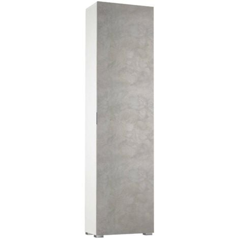 Dmora - Armadio multiuso Abuela, Mobile lineare a 1 Anta e 7 ripiani, Colonna da ingresso o bagno, Scarpiera moderna, 100% Made in Italy, 50x30h182 cm, Cemento e Bianco
