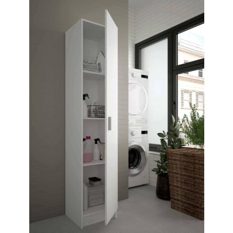 Dmora Armadio multiuso Clearwater, Mobile ausiliario a 1 anta, Guardaroba portascarpe con ripiani, Scarpiera verticale, cm 37x37h180, Bianco