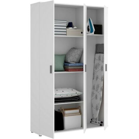 Dmora - Armadio multiuso grande Aniello, Mobile multifunzione porta scope, Guardaroba a 3 ante, 116x35h190 cm, Bianco